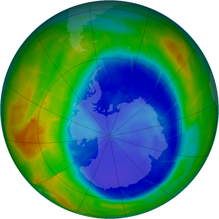 Antarctic ozone map for 30 August 2009